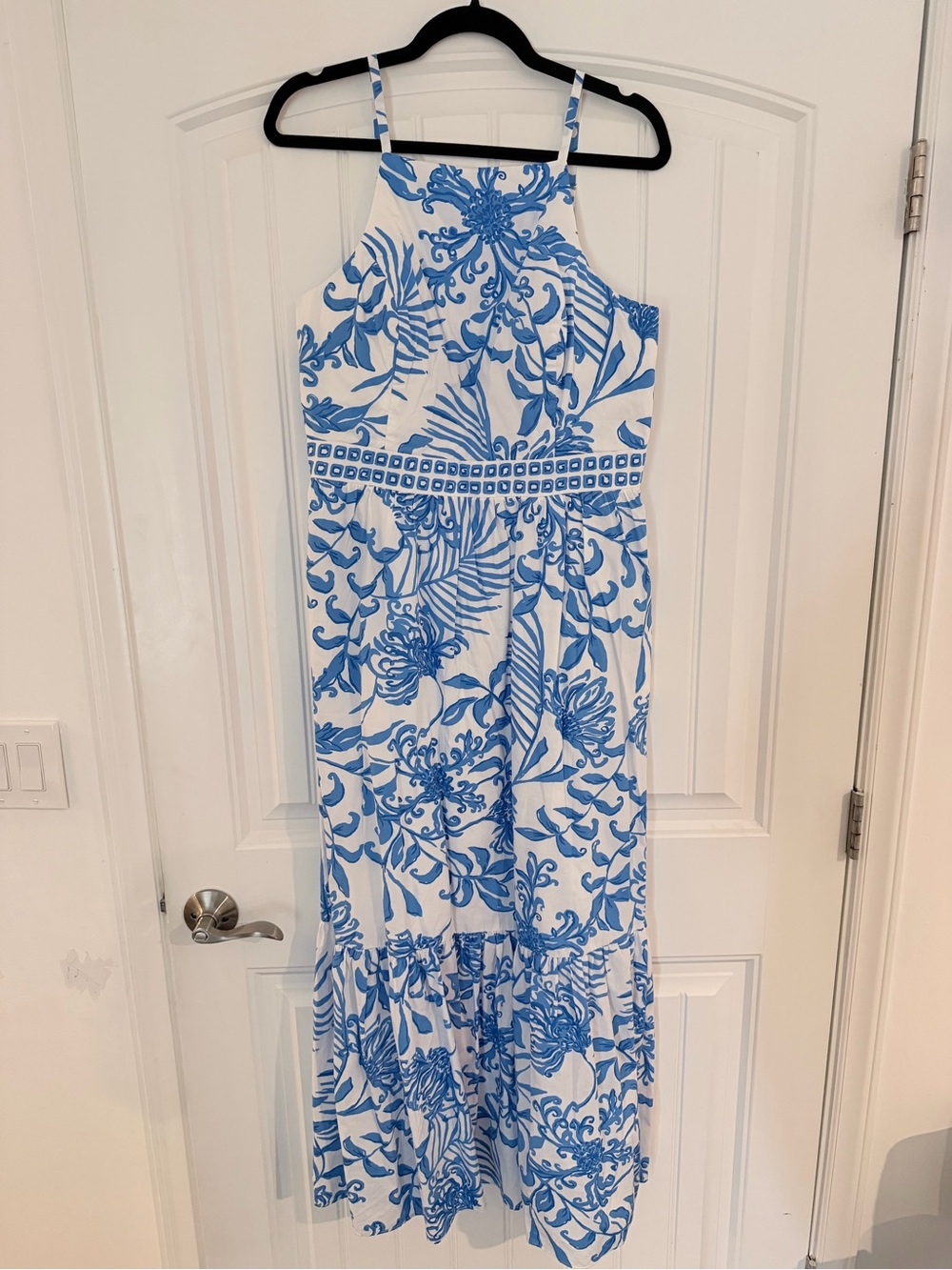 Lilly Pulitzer White and Blue Floral Halter Maxi Dress